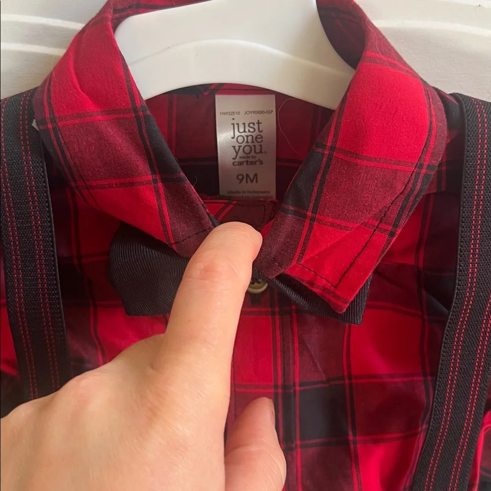 Red Plaid Shirt & Black Suspender Pants Set with bow tie for Kids NWT
